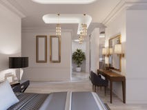 Serie di progettazione moderna con l'arredamento elegante e un bagno e una camera da letto aperti illustrazione di stock Serie di progettazione moderna con l'arredamento elegante e un bagno e una camera da letto aperti illustrazione di stock