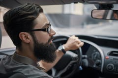 Driver man paying attention to road Royalty Free Stock Photos Driver man paying attention to road Royalty Free Stock Photos