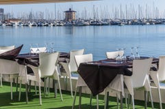 Served Tables At Yachting Club Beach Restaurant Royalty Free Stock Photography