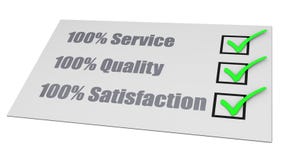 Service Quality Satisfaction Check List. Check list, 100% service, 100% quality and 100% satisfaction vector illustration Service Quality Satisfaction Check List. Check list, 100% service, 100% quality and 100% satisfaction vector illustration