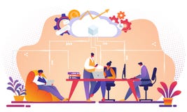 Serviço de Team Working Together Using Cloud do negócio ilustração royalty free Serviço de Team Working Together Using Cloud do negócio ilustração royalty free