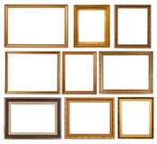Set of 9 gold frames Royalty Free Stock Photography Set of 9 gold frames Royalty Free Stock Photography