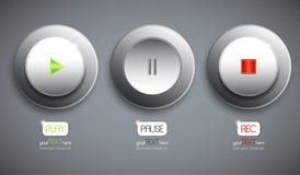 Set of 3 abstract buttons / icons. Play. Pause. Rec. Pressed and unpressed vector illustration Set of 3 abstract buttons / icons. Play. Pause. Rec. Pressed and unpressed vector illustration