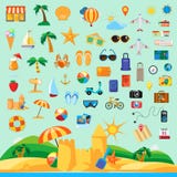 Set with Beach holiday icons stock illustration Set with Beach holiday icons stock illustration