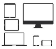 Set of black electronic device silhouette icons. V
