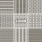 Set of 9 black and white seamless patterns with ethnic motifs stock illustration Set of 9 black and white seamless patterns with ethnic motifs stock illustration