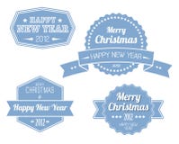 Set of blue vintage retro Christmas labels. Collection of blue vintage retro Christmas labels with white lettering stock illustration Set of blue vintage retro Christmas labels. Collection of blue vintage retro Christmas labels with white lettering stock illustration