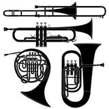 Set of brass musical instruments in vector