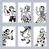 Set of cards of the dancing happy people in the folk costumes on a white background. royalty free illustration Set of cards of the dancing happy people in the folk costumes on a white background. royalty free illustration
