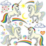 Set of cartoon pegasus and unicorn vector illustration Set of cartoon pegasus and unicorn vector illustration