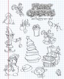 Set of Christmas and New Year festive items and characters. black contour vector illustration Set of Christmas and New Year festive items and characters. black contour vector illustration