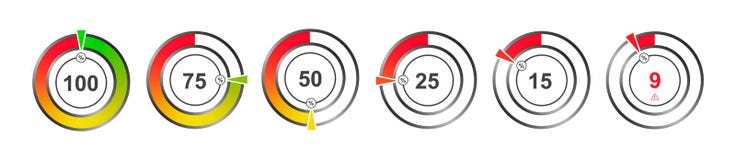 Set of color indicators of percentage charts stock illustration Set of color indicators of percentage charts stock illustration