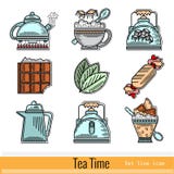Set of Color Outline Web Icon. Tea Time stock illustration Set of Color Outline Web Icon. Tea Time stock illustration