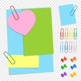 A set of colored office sticky sheets of different shapes, buttons and clips. A simple flat vector illustration isolated on a tran royalty free illustration A set of colored office sticky sheets of different shapes, buttons and clips. A simple flat vector illustration isolated on a tran royalty free illustration