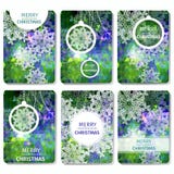 Set of 6 Colorful Merry Christmas and Happy New Year polygonal background with snowflakes,. Paper round ball, garland - tree decorations. Xmas ornaments royalty free illustration Set of 6 Colorful Merry Christmas and Happy New Year polygonal background with snowflakes,. Paper round ball, garland - tree decorations. Xmas ornaments royalty free illustration