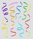 Set of colorful party streamers or ribbons isolated on transparent background
