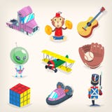 Set of colorful toys for kids games, recreation and holiday presents. vector illustration Set of colorful toys for kids games, recreation and holiday presents. vector illustration