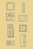 Set of Computer Hardware Icons. HDD, Cooler, Desktop Case, Video Card, Motherboard, CPU, RAM. Vector illustration Stock Photo Set of Computer Hardware Icons. HDD, Cooler, Desktop Case, Video Card, Motherboard, CPU, RAM. Vector illustration Stock Photo