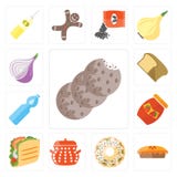 Set of Cookies, Pie, Doughnut, Pot, Taco, Jam, Water, Bread, Oni vector illustration Set of Cookies, Pie, Doughnut, Pot, Taco, Jam, Water, Bread, Oni vector illustration