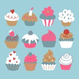 A set of cupcakes on a blue background stock illustration A set of cupcakes on a blue background stock illustration