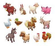 Set of cute cartoon farm animals.