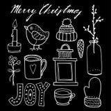 Set of cute chalk christmas hand drawn graphic elements, isolated objects vector illustration Set of cute chalk christmas hand drawn graphic elements, isolated objects vector illustration