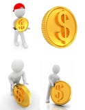 Set 3d mały mężczyzna z złocistą dolar monetą Zdjęcia Royalty Free Set 3d mały mężczyzna z złocistą dolar monetą Zdjęcia Royalty Free