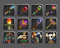 Set of decoration icons for games. Collection of medieval magic weapons. stock illustration Set of decoration icons for games. Collection of medieval magic weapons. stock illustration