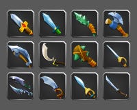 Set of decoration icons for games. Collection of medieval weapons. stock illustration Set of decoration icons for games. Collection of medieval weapons. stock illustration