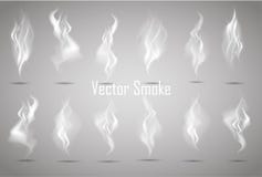 Set Delicate white cigarette smoke waves on transparent background vector illustration