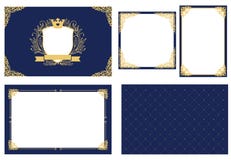 Set des Bilderrahmens Dunkles Marineblau mit Gold Dekorative Ecke stock abbildung Set des Bilderrahmens Dunkles Marineblau mit Gold Dekorative Ecke stock abbildung