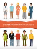 Set of 10 detailed flat characters on white. Set of 10 detailed flat characters isolated on white vector illustration Set of 10 detailed flat characters on white. Set of 10 detailed flat characters isolated on white vector illustration