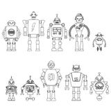 Set Of different cartoon robots characters ,spaceman cyborg icons line style isolated on white background. Vector Illustration Set Of different cartoon robots characters ,spaceman cyborg icons line style isolated on white background. Vector Illustration
