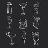 Set of different hand drawn beverages on the