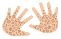 Set of different microorganisms on hand. Collection of infectious germs, protists, microbes. Bundle of disease causing royalty free illustration Set of different microorganisms on hand. Collection of infectious germs, protists, microbes. Bundle of disease causing royalty free illustration