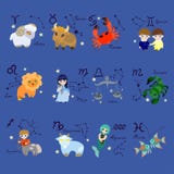 Set dwanaście zodiak podpisuje wewnątrz kreskówka styl wektor ilustracja wektor Set dwanaście zodiak podpisuje wewnątrz kreskówka styl wektor ilustracja wektor