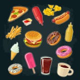 Set fast food. Donut, ice cream, pizza, hamburger, pizza, hotdog Stock Images Set fast food. Donut, ice cream, pizza, hamburger, pizza, hotdog Stock Images
