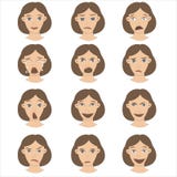 A set of female emotions on face character design cartoon brown-haired hair and a variety of expressions. royalty free illustration A set of female emotions on face character design cartoon brown-haired hair and a variety of expressions. royalty free illustration