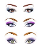 Set of female eyes and brows image with beautifully fashion make up. Fashion illustration. Green eyes. Blue eyes. Brown eyes. royalty free illustration Set of female eyes and brows image with beautifully fashion make up. Fashion illustration. Green eyes. Blue eyes. Brown eyes. royalty free illustration