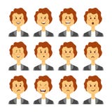 Set of female facial emotions. Bearded woman emoji character with different expressions. Vector illustration in cartoon Royalty Free Stock Photography Set of female facial emotions. Bearded woman emoji character with different expressions. Vector illustration in cartoon Royalty Free Stock Photography