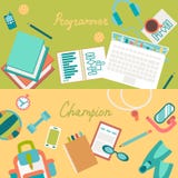 Set of flat illustration concepts of desks stock illustration Set of flat illustration concepts of desks stock illustration