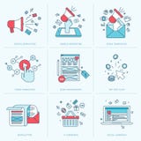 Set of flat line icons for marketing royalty free illustration Set of flat line icons for marketing royalty free illustration