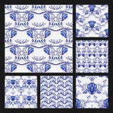 Set of floral seamless patterns in ethnic style of the national porcelain painting. Beautiful blue pattern on a white background. stock illustration Set of floral seamless patterns in ethnic style of the national porcelain painting. Beautiful blue pattern on a white background. stock illustration