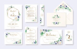 Set of floral wedding invitation card, invite, RSVP, Details