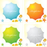 A set of four colorful beach parasols and seashells. royalty free illustration A set of four colorful beach parasols and seashells. royalty free illustration