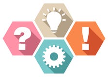 Set Of Four Honeycombs Question Work Idea And Answer Retro Colors stock illustration Set Of Four Honeycombs Question Work Idea And Answer Retro Colors stock illustration