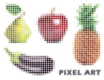 Set of four objects on the theme of food with apple, pineapple, eggplant and pear. Vector illustration in the style of pixel art stock illustration Set of four objects on the theme of food with apple, pineapple, eggplant and pear. Vector illustration in the style of pixel art stock illustration