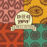 Set of four seamless patterns with ethnic or psychedelic symbols royalty free illustration Set of four seamless patterns with ethnic or psychedelic symbols royalty free illustration