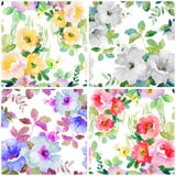 Set of four watercolor seamless pattern with simple colorful flo stock illustration Set of four watercolor seamless pattern with simple colorful flo stock illustration