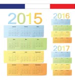 Set of French 2015, 2016, 2017 color vector calendars. Week starts from Monday vector illustration Set of French 2015, 2016, 2017 color vector calendars. Week starts from Monday vector illustration
